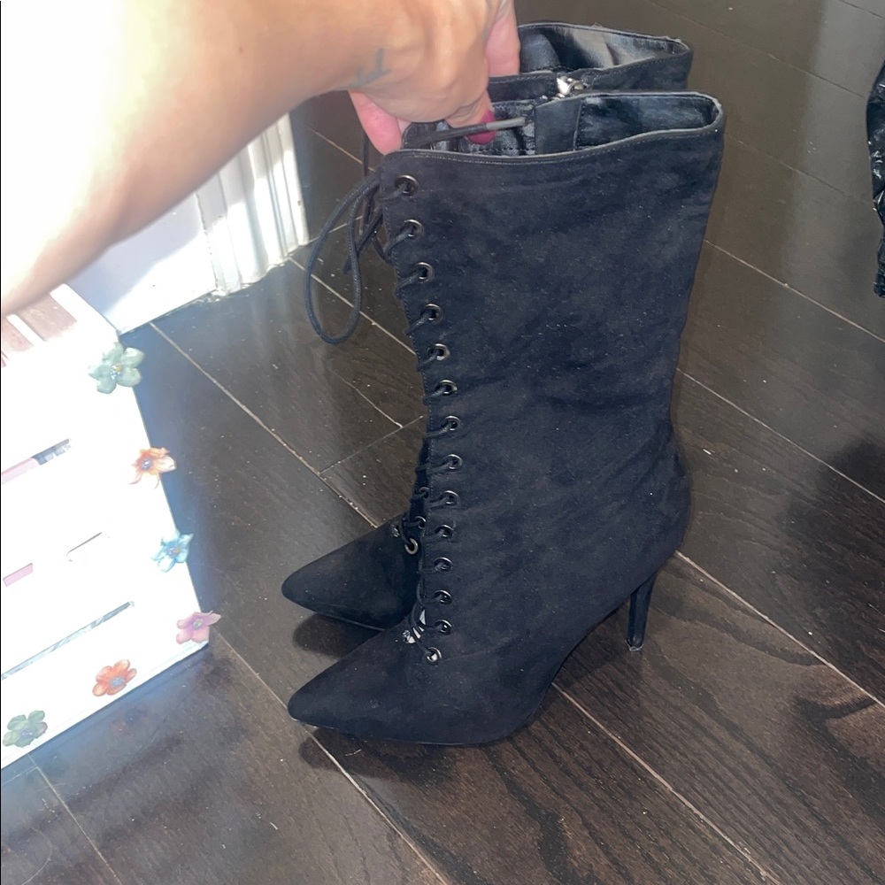 Anne Michelle Black Lace-Up Boots